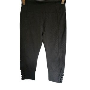 Calvin Klein Performance Womens Black Capri Leggings Strappy Lattice Cuff‎ Small
